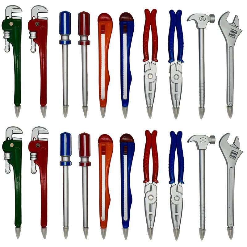 Maydahui 20 PCS Hardware Hand Tool Pens Novelty Shape Black ink Ballpoint Pen Pipe Wrench Pincer Pliers Art Knife Spanner Hammer Screwdriver 10 Colors for School Party Worker - Image 1